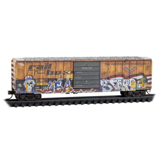 50’ Single Door Rib Side Box Car without Roofwalk Weathered Railbox - 025144011 : N