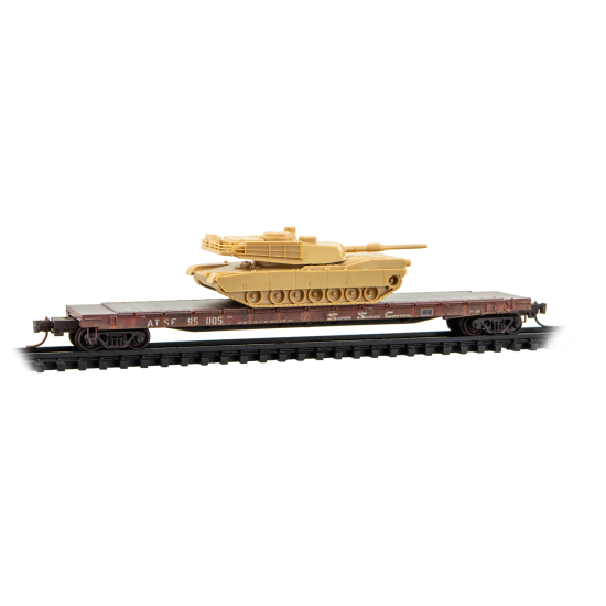 57’ Converted TOFC Flat Car ATSF Weathered 2-Pack w/ M1 Abrams Tank Kits - 983102294 : N