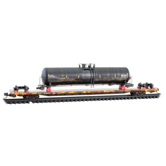 89’ TOFC Flat Car Weathered TTX with “Wrecked” Tank Car Load Kit - 071144941 : N