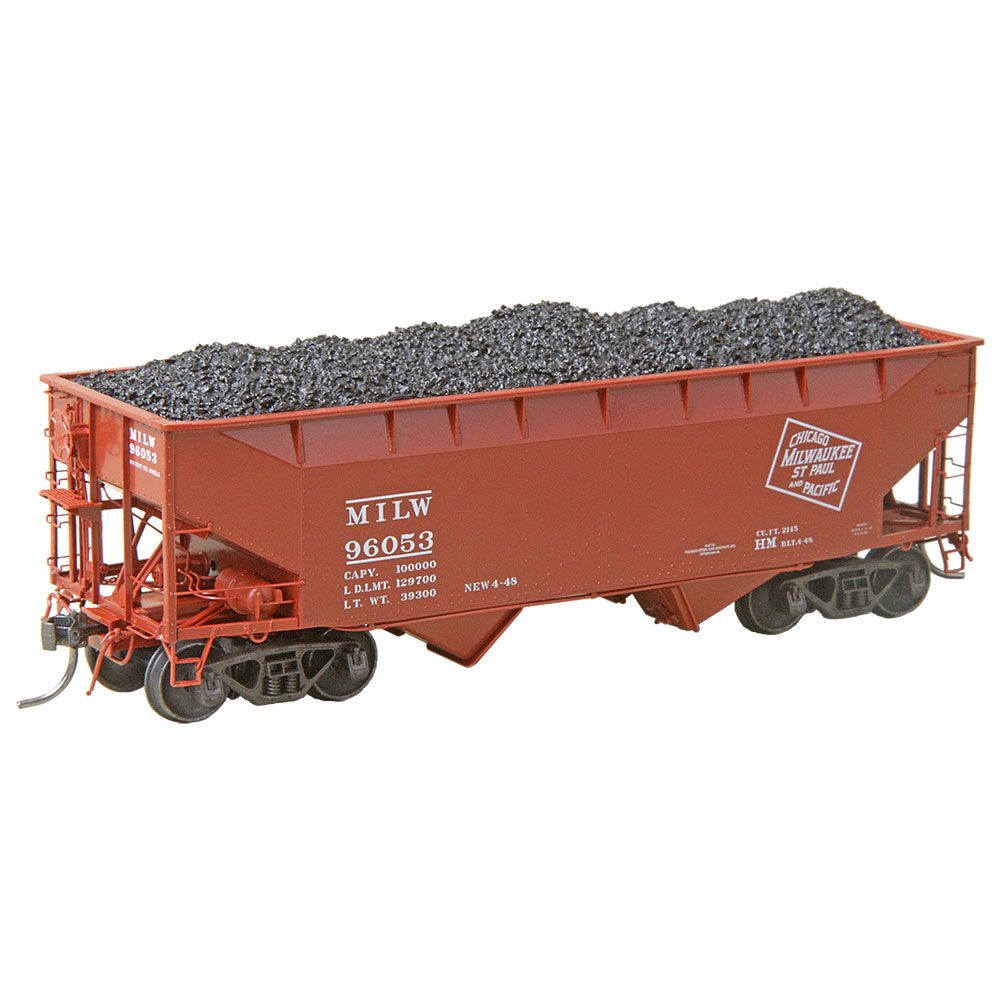 50-Ton AAR Standard Offset 2-Bay Open Hopper with Coal Load - Milwaukee Road #96053 - 7528 : HO