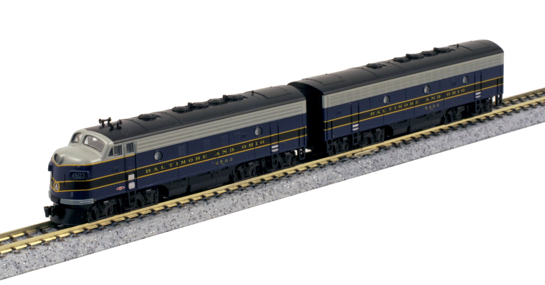 EMD F7 A-B Set - Baltimore & Ohio 4503 5493, w/LocSound 106-0428LS
