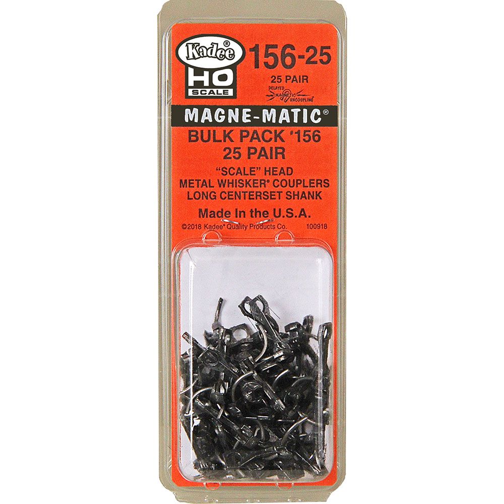 #156-25 HO Scale Bulk Pack - 25 pair #156 Scale Whisker® Metal Couplers - Long (25/64") Centerset Shank - 15625 : HO