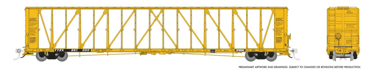NSC 73' Centerbeam Flatcar - Trailer Train (TTZX) - Early, Ribbed Deck: Single Car - 174014A : HO