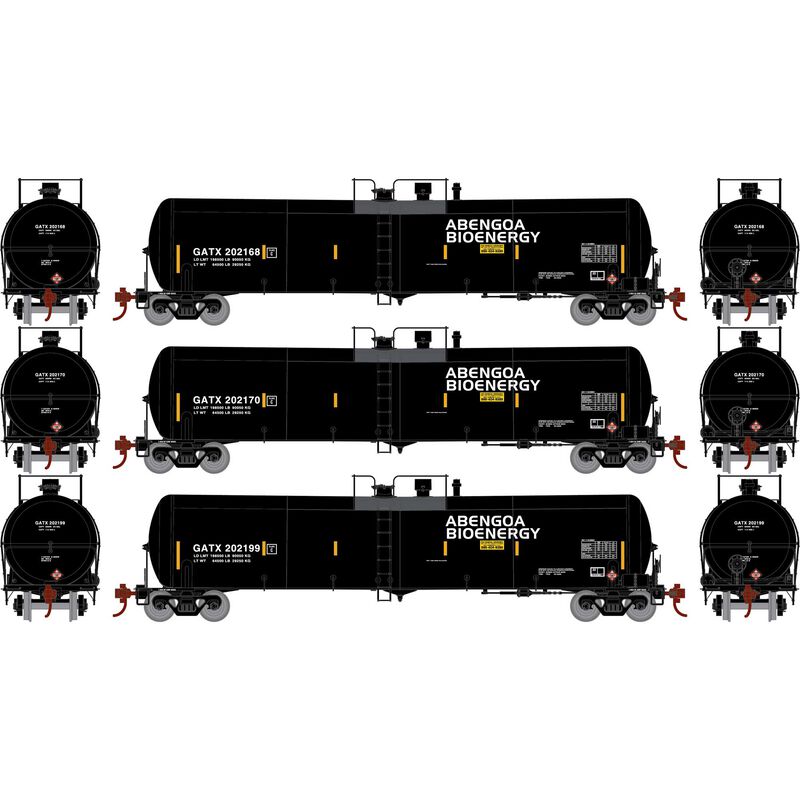 30K Gal Ethanol Tank Car (3-Pack) GATX 202168, 202170, 202199, Abengoa Bioenergy - 18026 : N