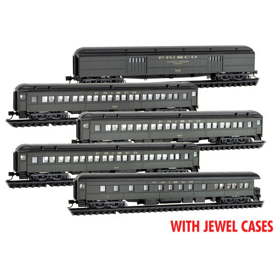 Heavyweight Baggage, 3 Paired Window Coach, Business Car Set - Ready to Run -- St. Louis-San Francisco (Pullman Green, Frisco Letterboards) - 98302255 : N