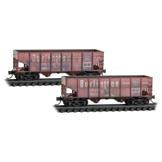33' Rib Side 2-Bay Hoppers CB&Q Weathered 2-Pack - 98305089 : N