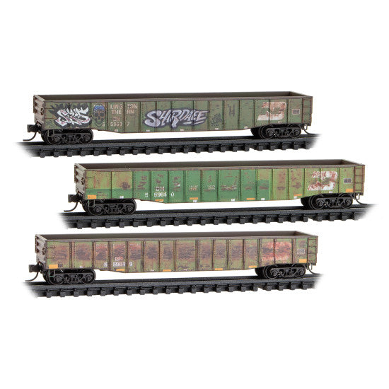 50' Steel Side Gondola Burlington Northern BN 559637, 559640, 559649 Weathered 3-PAck - 98305090 : N