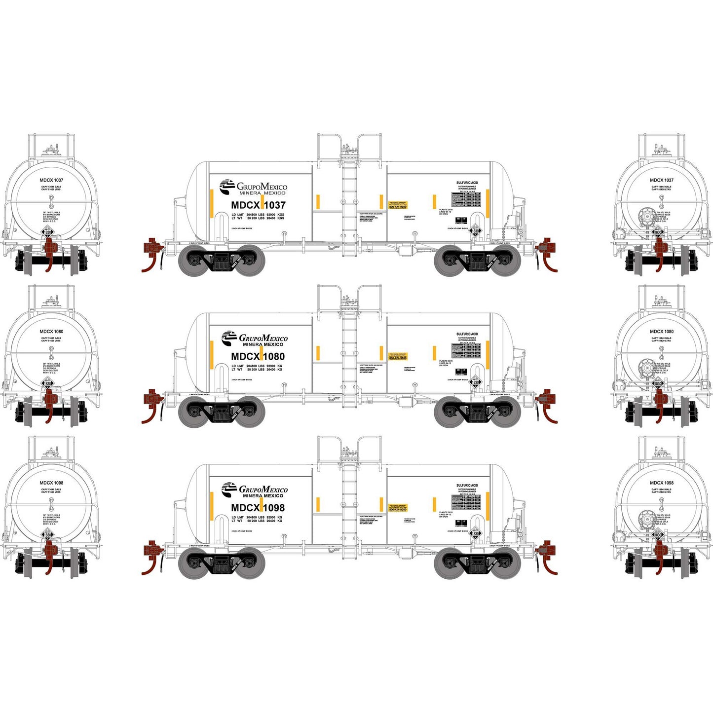 13600 Gal Acid Tank Car Grupo Mexico, 3-Pack-G25750 : HO