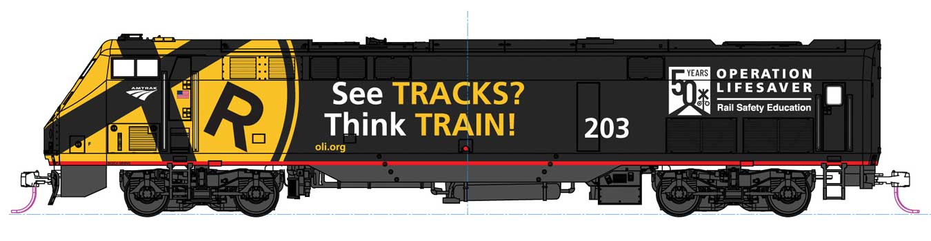 GE P42 Genesis Amtrak AMTK 203 (Operation Lifesaver 50th Anniversary, black, yellow) - 376119 : HO