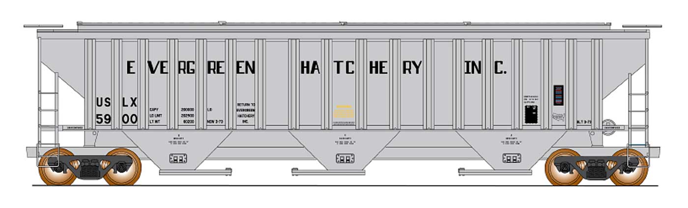4750 CF Rib-Sided 3-Bay Covered Hopper Evergreen Fish Hatchery USLX - 453109 : HO