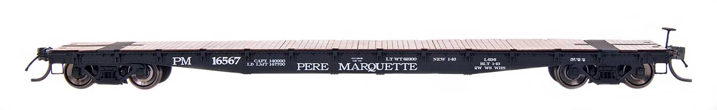 53 Ft 6 Inch 70 Ton Flat Car Pere Marquette PM Multiple Numbers - 48715 : HO
