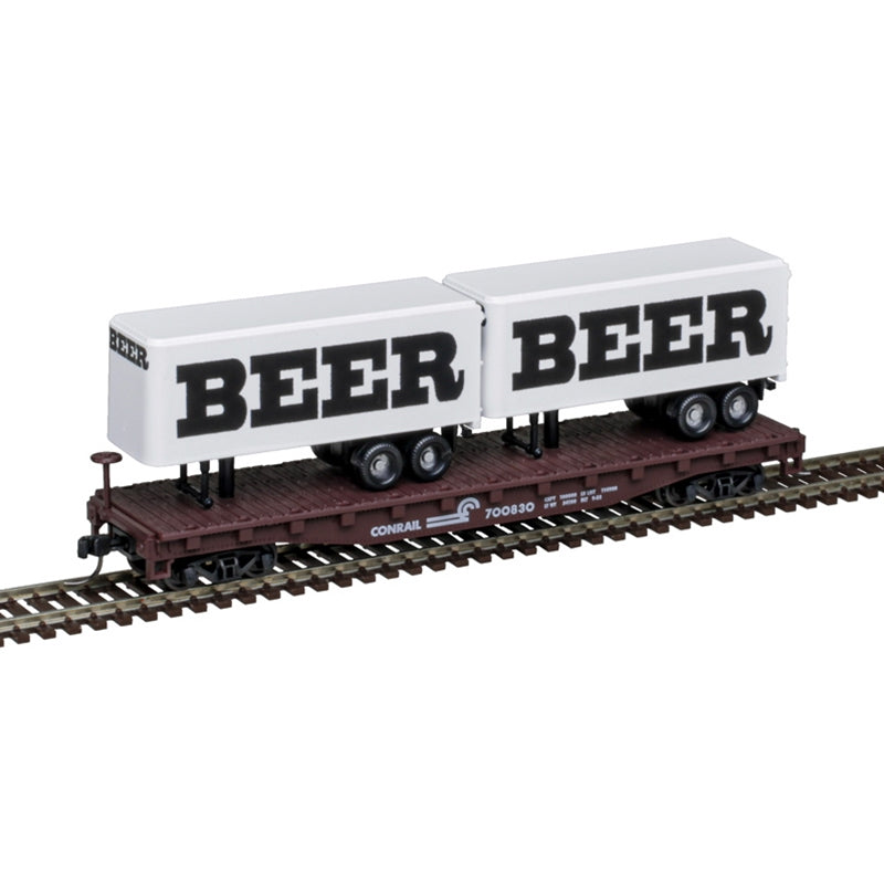 TRAINMAN 50' FLAT CAR W/2 TRAILERS BEER / CONRAIL #700830 - 50006517 : N