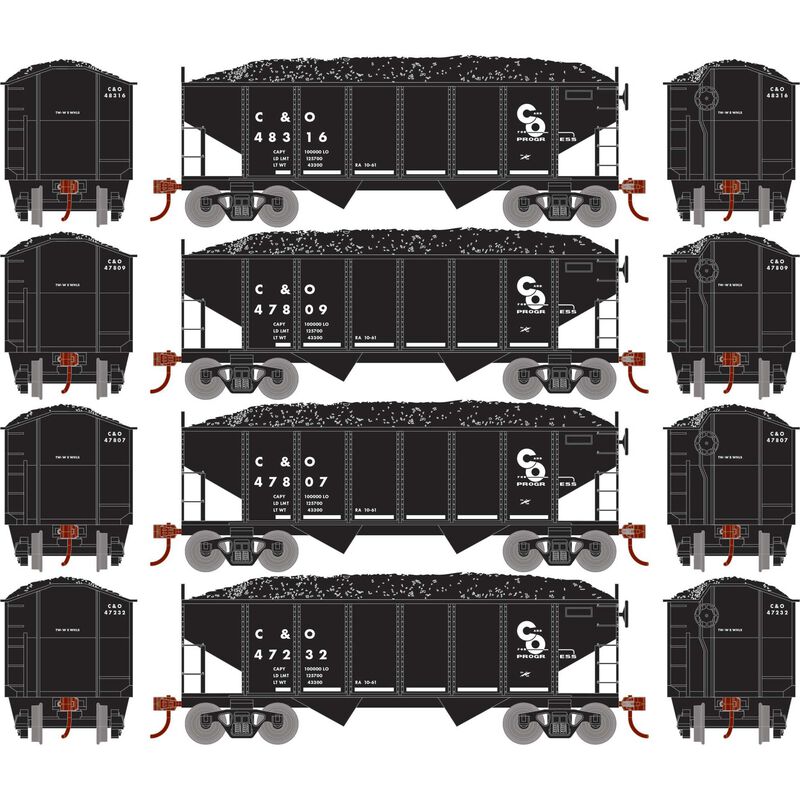 34 ft 2-Bay Open Hopper C&O (4-Pack) - 50013 : HO