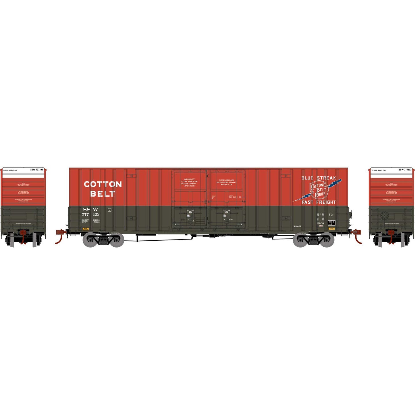 60 FT Gunderson Double Door Hi-Cube Boxcar Cotton Belt - SSW 777103-75323 : HO