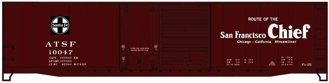 50' Steel Boxcar Kit Santa Fe SF 10047 San Francisco Chief - 81073 : HO