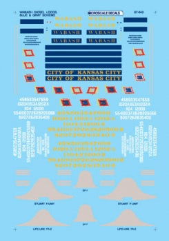 Wabash Diesels (1949-1964) Hoods & Cabs - Blue & Grey Scheme - Waterslide Decal - 87643 : HO