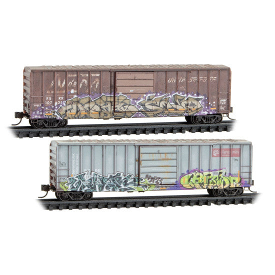 50' Rib Side Boxcars Ferrocarril del Sureste FSRR 107257, 107860 Weathered 2-Pack - 98305091 : N