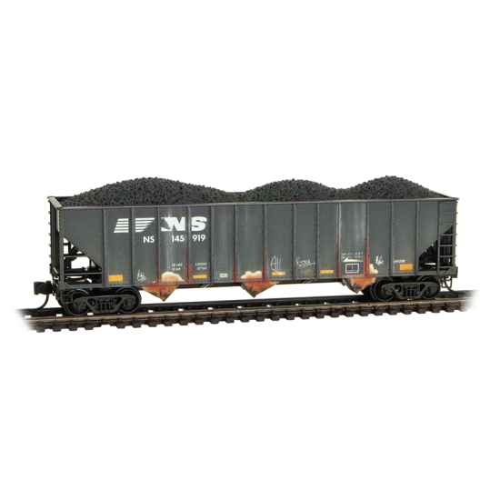 100-Ton 3-Bay Open Hopper, Rib Sides, w/ Coal Load Norfolk Southern Weathered 2-Pack - 983105111 : N