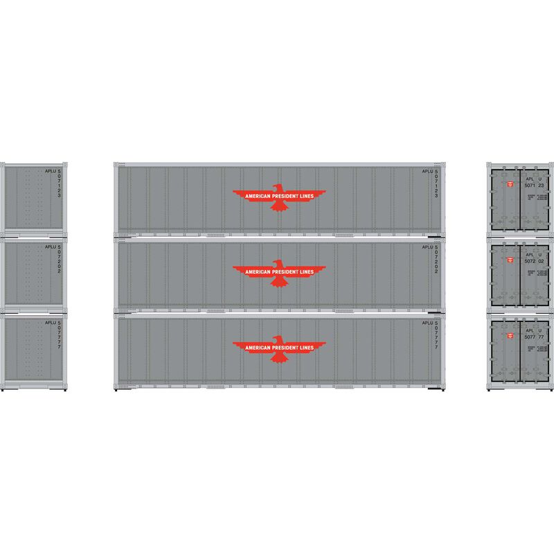 40' Smooth Side Containers American President Line APLU 507123, 5072020, 507777 (3-pack) - 63386 : HO