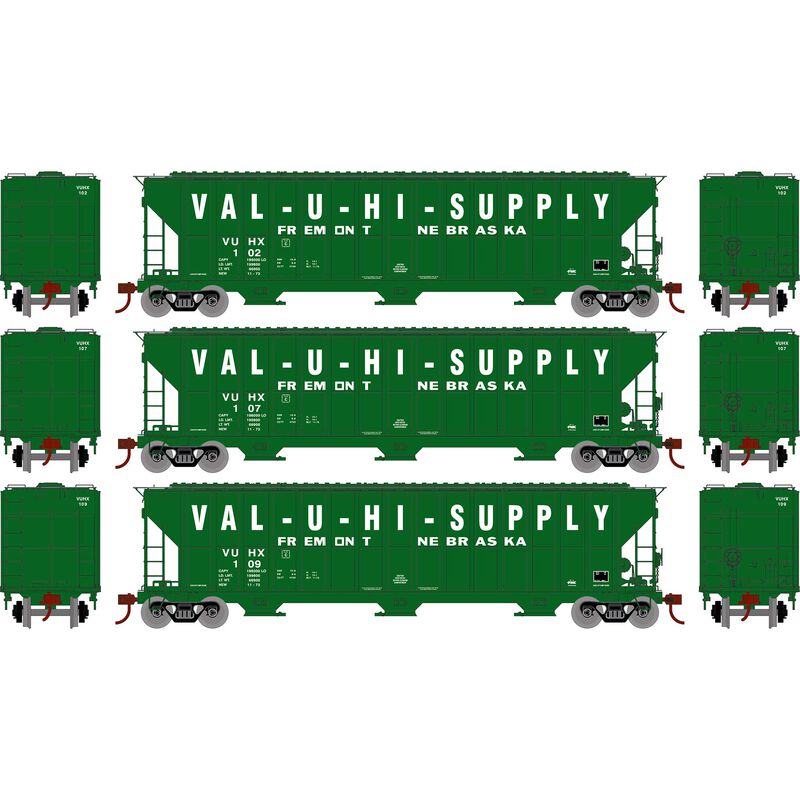 FMC 4700 3-Bay Covered Hopper Val-U-HI Supply VUHX 102, 107, 109 3-Pack - 81591 : HO