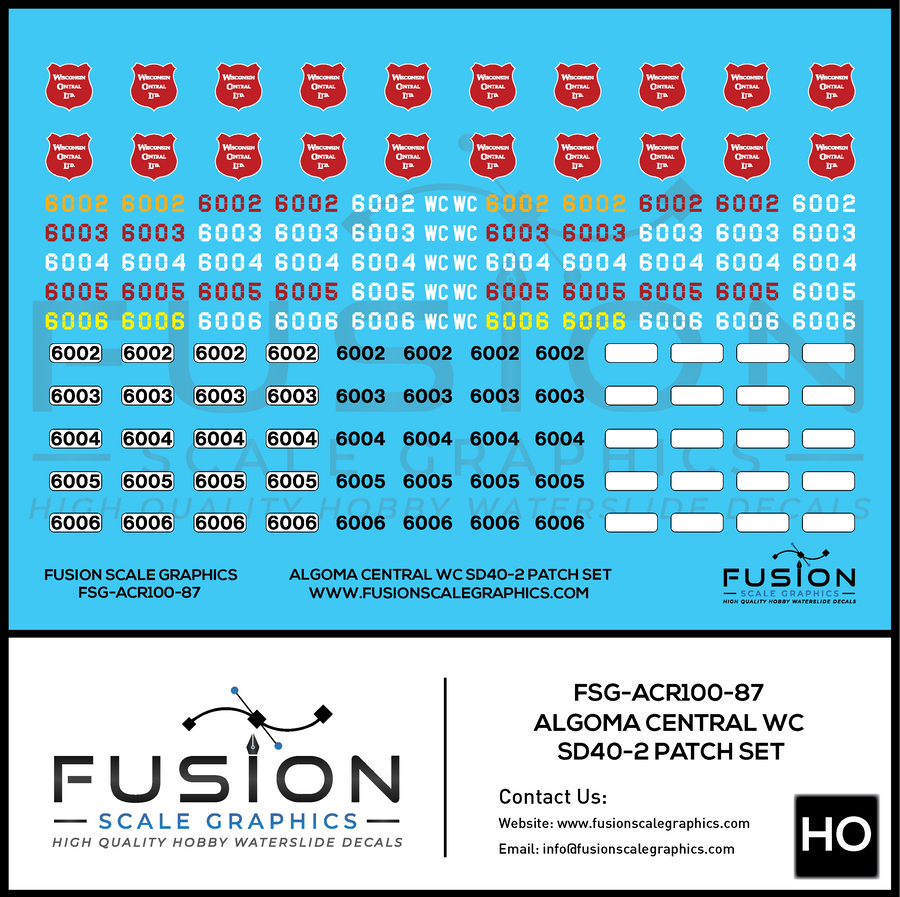Wisconsin Central WC ex Algoma Central EMD SD40-2 Locomotive Stencil Patch Decal Set - FSGACR10087 : HO