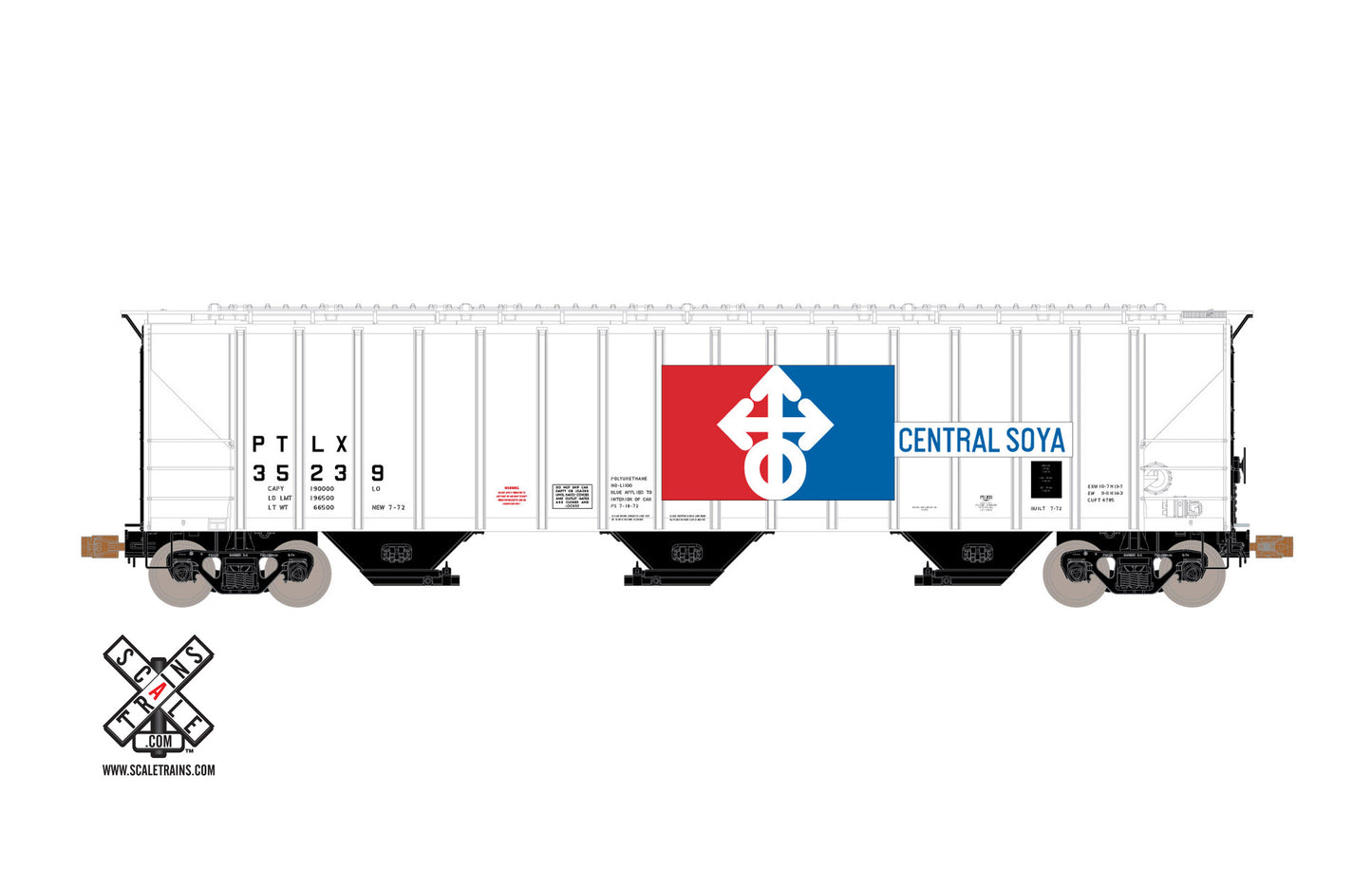 PS-2CD 4785cf 3-Bay Covered Hopper Central Soya PTLX 35256 Operator - 11088 : HO