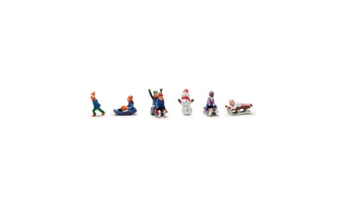 Children Sledding - Scenic Accents(R) -- 5 Children, Snowman - A2221 : N