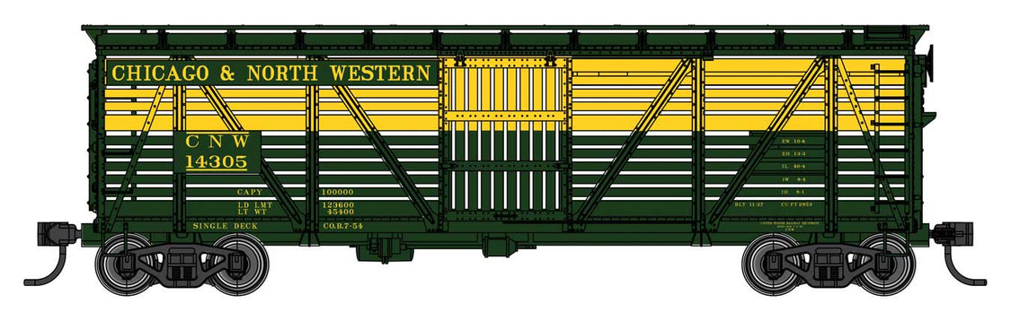 40' Wood Stock Car with Dreadnaught ends - Ready to Run -- Chicago & North Western #14382 - 41510 : HO