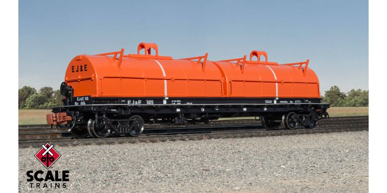 Thrall 48' 2-Hood Coil Steel Car, Elgin Joliet & Eastern/Black Carbody/Orange Hoods #7426 - SXT39479 : N