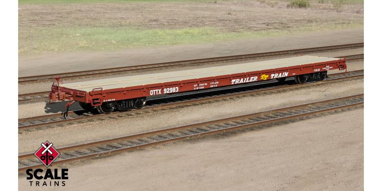 HO Scale Pullman-Standard F60GH 60' Flatcar,Trailer Train/Oxide Red/OTTX #93932 - 15065 : HO