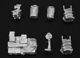 Street Stuff (Garbage Cans, Scales, Handcarts, Stack of Boxes) Kit - 0205 : HO
