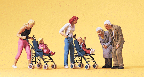 Pedestrians -- Mothers w/Children In Strollers & Grandparents - 10493 : HO