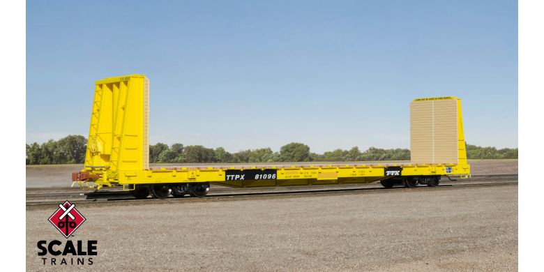 BSC F68AH Bulkhead Flatcar Trailer Train TTX/Yellow/Speed Logo/TTPX 81114 - 38384 : HO