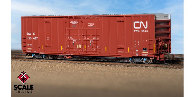 Rivet Counter N Scale Trinity 60' 7500 8' Double-Plug-Door High-Cube Boxcar, Canadian National/Conspicuity Stripes/DWC #793447 - SXT41790 : N
