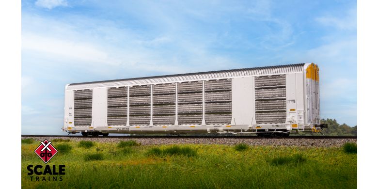Rivet Counter HO Scale Gunderson Multi-Max Autorack, BNSF/White/Santa Fe Leasing/Large Panel Perforations/Globehopper Tracker/SFLC #307368 - SXT42053 : HO