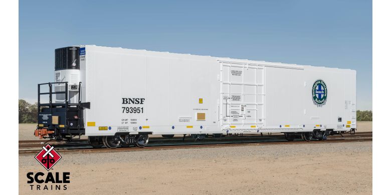Rivet Counter HO Scale Trinity 82' 7711 Mechanical Reefer, BNSF/Loco Icicles/Conspicuity Stripes/Carrier #794030 w/snd - 40157 : HO