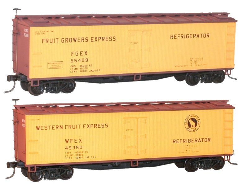 40' Wood Refrigerator Car 2-Car set Fruit Growers Express 55409 Western Fruit Express 49350 - 1217 : HO