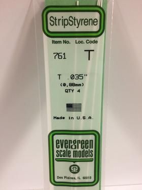 .035" (.88mm) Opaque White Polystyrene T Shape 4/pk - 761