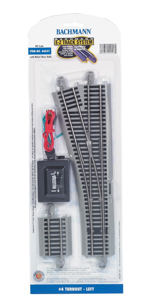 E-Z Track(R) w/Nickel Silver Rail Gray Roadbed -- #4 Turnout Left - 44557 : HO