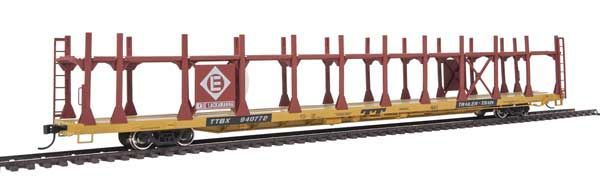 89' Flatcar w/Bi-Level Open Auto Rack - Erie Lackawanna Rack, Trailer Train Flatcar TTBX 940772 - 8011 : HO