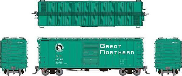 40' 12-Panel Boxcar w/Early Improved Dreadnaught Ends - Great Northern - 155003A : HO