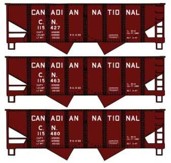USRA 55-Ton 2-Bay Open Hopper Canadian National (3-Pack) Kit-8145 : HO