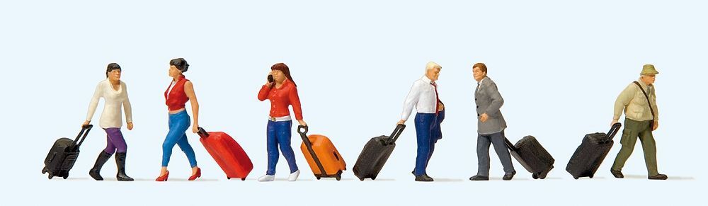 Walking Travelers w/Rolling Suitcases (3 Men 3 Women 6 Suitcases) - 10640 : HO