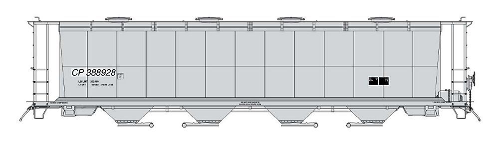 59' 4-Bay Cylindrical Covered Hopper Round Hatch Version Canadian Pacific - 45241 : HO