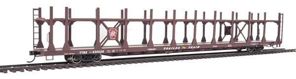 89' Flatcar w/Bi-Level Open Auto Rack - Pennsylvania Rack, Trailer Train Flatcar TTBX 930028 - 8023 : HO