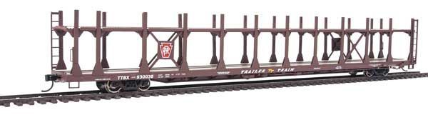 89' Flatcar w/Bi-Level Open Auto Rack - Pennsylvania Rack, Trailer Train Flatcar TTBX 930036 - 8024 : HO