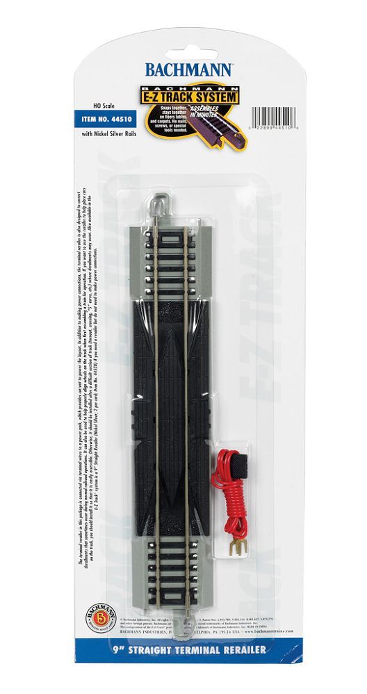 Straight Track w/Nickel Silver Rail & Gray Roadbed - E-Z Track(R) -- 9 Inch 22.9cm Terminal Rerailer -44510 : HO