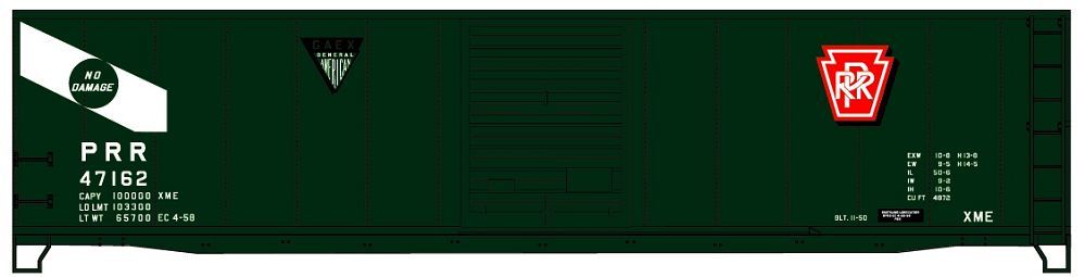  50' Steel Boxcar Pennsylvania PRR 47162 Kit General American GAEX - 81211 : HO