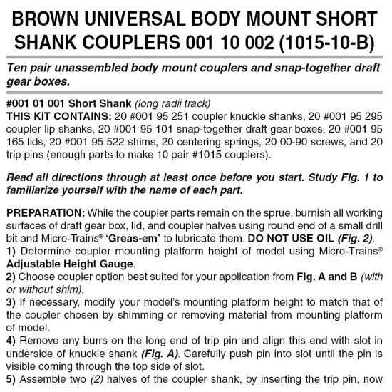 Short Shank 1015-10B Brown Body Mount Knuckle Coupler, Bulk Pack - 00110002 : N