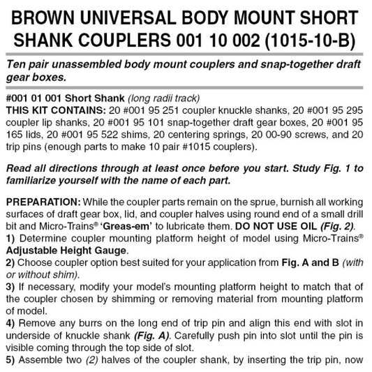 Short Shank 1015-10B Brown Body Mount Knuckle Coupler, Bulk Pack - 00110002 : N